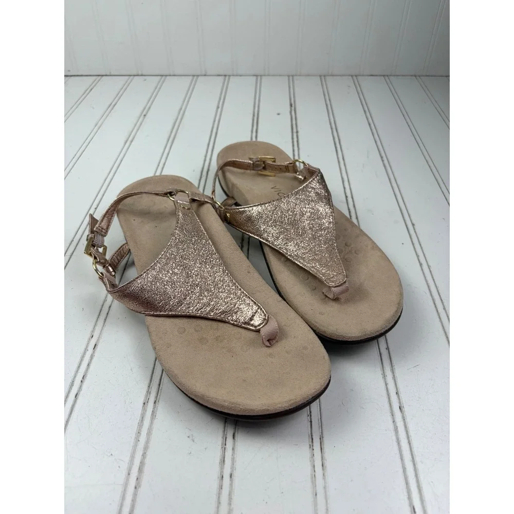 Vionic Kirra Rose Gold Metallic Leather Sandals Women's Size 7